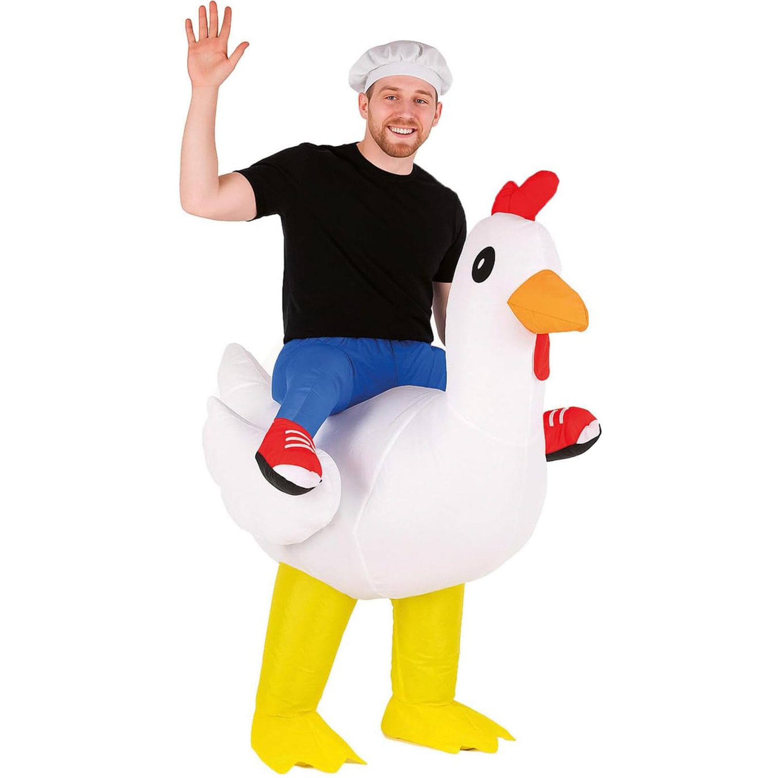 Disfraz hinchable de pollo para despedidas de soltero.